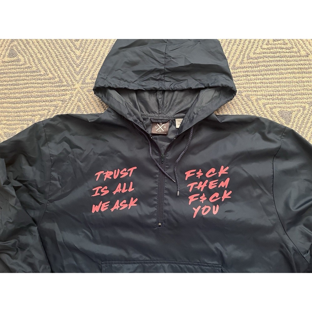 New World Republic Nylon 1/4 Zip Pullover - Trust is All We Ask - Blue/Pink - La - Picture 3 of 7